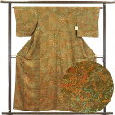 【中古】小紋 リサイクル着物 身丈158cm 裄63cm 前幅23cm 後幅28cm 袖丈46cm 正絹(シルク) レディース 袷仕立 秋冬春用 緑地 裄Mサイ...