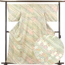 【中古】小紋 リサイクル着物 身丈164cm 裄65cm 前幅25cm 後幅30cm 袖丈49cm 正絹(シルク) レディース 袷仕立 秋冬春用 緑地 裄Mサイ...