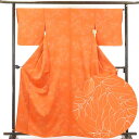 【中古】小紋 リサイクル着物 身丈164cm 裄65cm 前幅24cm 後幅31cm 袖丈48cm 正絹(シルク) レディース 袷仕立 秋冬春用 オレンジ地 裄...