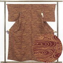 【中古】小紋 リサイクル着物 身丈157cm 裄65cm 前幅22.5cm 後幅28cm 袖丈49cm 正絹(シルク) レディース 袷仕立 秋冬春用 茶色 裄M...