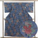 【中古】紬 リサイクル着物 身丈159cm 裄65cm 前幅23cm 後幅28cm 袖丈49cm 正絹(シルク) レディース 袷仕立 秋冬春用 紺地 裄Mサイズ...