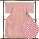 【中古】小紋 リサイクル着物 身丈158cm 裄63cm 前幅23cm 後幅30cm 袖丈48cm 正絹(シルク) レディース 袷仕立 椿 秋冬春用 ピンク地 ...