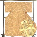 【中古】小紋 リサイクル着物 身丈166cm 裄66cm 前幅23cm 後幅30cm 袖丈51cm 正絹(シルク) レディース 袷仕立 秋冬春用 茶色 裄Mサイ...