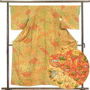 【中古】小紋 リサイクル着物 身丈155cm 裄65cm 前幅23cm 後幅30cm 袖丈47cm 正絹(シルク) レディース 袷仕立 秋冬春用 茶色 裄Mサイ...