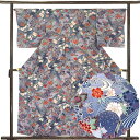 【中古】小紋 リサイクル着物 身丈159cm 裄66cm 前幅24cm 後幅29cm 袖丈49cm 正絹(シルク) レディース 袷仕立 秋冬春用 ブルー地 裄M...