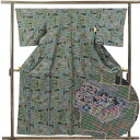 【中古】紬 リサイクル着物 身丈158cm 裄66cm 前幅23.5cm 後幅29cm 袖丈49cm 袖幅34cm レディース 袷 連続模様 裄長 裄M-Lサイ...