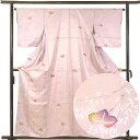 【中古】小紋 リサイクル着物 身丈158cm 裄64cm 前幅24cm 後幅30cm 袖丈49cm 袖幅33cm レディース 袷 木の葉 裄Mサイズ 秋冬春用 正絹(シルク) ピンク やや難 リメイク リユース
