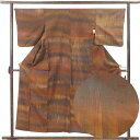 【中古】紬 リサイクル着物 身丈155cm 裄丈66cm 前幅24cm 後幅30cm 袖丈49cm 袖幅34.5cm レディース 袷 横段柄 裄長 裄M-Lサイ...