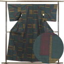 【中古】紬 リサイクル着物 身丈158cm 裄67cm 前幅25cm 後幅30cm 袖丈49cm 正絹(シルク) レディース 袷仕立 秋冬春用 緑地 裄Lサイズ...