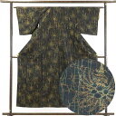 【中古】紬 リサイクル着物 身丈155cm 裄62cm 前幅22.5cm 後幅28cm 袖丈45cm 正絹(シルク) レディース 袷仕立 秋冬春用 黒地 裄Sサ...