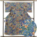 【中古】小紋 リサイクル着物 身丈156cm 裄63cm 前幅23cm 後幅29cm 袖丈48cm 正絹(シルク) レディース 袷仕立 秋冬春用 ブルー地 裄M...