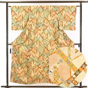 【中古】小紋 リサイクル着物 身丈155cm 裄62cm 前幅23cm 後幅28cm 袖丈48cm 正絹(シルク) レディース 袷仕立 秋冬春用 黄色地 裄Sサ...