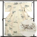 【中古】紬 リサイクル着物 身丈158cm 裄63cm 前幅23cm 後幅29cm 袖丈45cm 袖幅32cm レディース 袷 風景画 裄Mサイズ 秋冬春用 正...