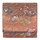 【中古】袋帯 リサイクル帯 幅30.5cm 長さ422cm レディース 扇面 秋冬春用 正絹(シルク)ブラウン 美品 リメイク リユース