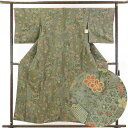 【中古】小紋 リサイクル着物 身丈156cm 裄67cm 前幅22cm 後幅30cm 袖丈49cm 正絹(シルク) レディース 袷仕立 梅 秋冬春用 緑地 裄L...