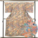 【中古】小紋 リサイクル着物 身丈157cm 裄64cm 前幅23cm 後幅30cm 袖丈48cm 正絹(シルク) レディース 袷仕立 菖蒲 秋冬春用 オレンジ...
