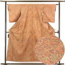 【中古】小紋 リサイクル着物 身丈158cm 裄63cm 前幅24cm 後幅30cm 袖丈52cm 正絹(シルク) レディース 袷仕立 秋冬春用 茶色 裄Mサイ...