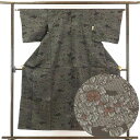 【中古】紬 リサイクル着物 身丈154cm 裄62cm 前幅24.5cm 後幅28cm 袖丈45cm 正絹(シルク) レディース 袷仕立 秋冬春用 黒地 裄Sサ...