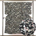 【中古】小紋 リサイクル着物 身丈154cm 裄63cm 前幅22.5cm 後幅30cm 袖丈59cm 正絹(シルク) レディース 袷仕立 秋冬春用 黒地 裄M...