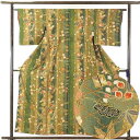 【中古】小紋 リサイクル着物 身丈158cm 裄62cm 前幅22.5cm 後幅28cm 袖丈47cm 正絹(シルク) レディース 袷仕立 秋冬春用 緑地 裄S...