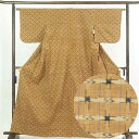 【中古】紬 リサイクル着物 身丈164cm 裄63cm 前幅29cm 後幅30cm 袖丈45cm 正絹(シルク) レディース 袷仕立 格子 秋冬春用 茶色 裄M...