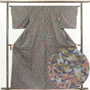 【中古】紬 リサイクル着物 身丈162cm 裄63cm 前幅23cm 後幅28.5cm 袖丈48cm 正絹(シルク) レディース 袷仕立 秋冬春用 黒地 裄Mサ...