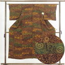 【中古】小紋 リサイクル着物 身丈149cm 裄62cm 前幅22cm 後幅28cm 袖丈45cm 正絹(シルク) レディース 袷仕立 秋冬春用 茶色 裄Sサイ...