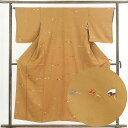 【中古】小紋 リサイクル着物 身丈155cm 裄64cm 前幅23cm 後幅29cm 袖丈48cm 正絹(シルク) レディース 袷仕立 秋冬春用 茶色 裄Mサイズ リユース