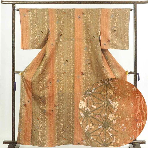 【中古】小紋 リサイクル着物 身丈164cm 裄64cm 前幅24.5cm 後幅28cm 袖丈49cm 正絹(シルク) レディース 袷仕立 秋冬春用 茶色 裄Mサイズ トールサイズ 美品 リユース 【中古】小紋 リサイクル着物 身丈164cm 裄64cm 前幅24.5cm 後幅28cm 袖丈49cm 正絹(シルク) レディース 袷仕立 秋冬春用 茶色 裄Mサイズ トールサイズ 美品 リユース