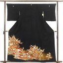 【中古】黒留袖 リサイクル着物 身丈162cm 裄丈66cm 前幅23cm 後幅30cm 袖丈48cm 袖幅33.5cm レディース 花車 裄長 裄M-Lサイズ...