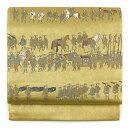 【中古】袋帯 リサイクル帯 幅31cm 長さ431cm レディース 大名行列 秋冬春用 正絹(シルク)ゴールド 美品 リメイク リユース