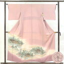 【中古】色留袖 リサイクル着物 身丈158cm 裄63cm 前幅23cm 後幅29cm 袖丈44cm 袖幅33cm レディース 袷 風景画 裄Mサイズ 秋冬春用...