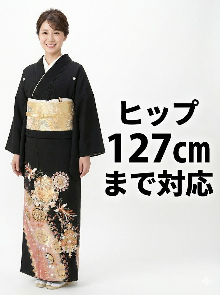 【留袖】レンタル 27号 H127cm迄 黒留袖 フルセットレンタル 往復送料無料 3L 4L 5L 19号 21号 23号 25号 27号 大きいサイズ ワイドサイズ ゆったりサイズ 留袖レンタル 貸衣装 正絹 大きな留袖 結婚式 高級品 母親 服装トメソデ トメソデ 黒トメソデ rental【rt252】