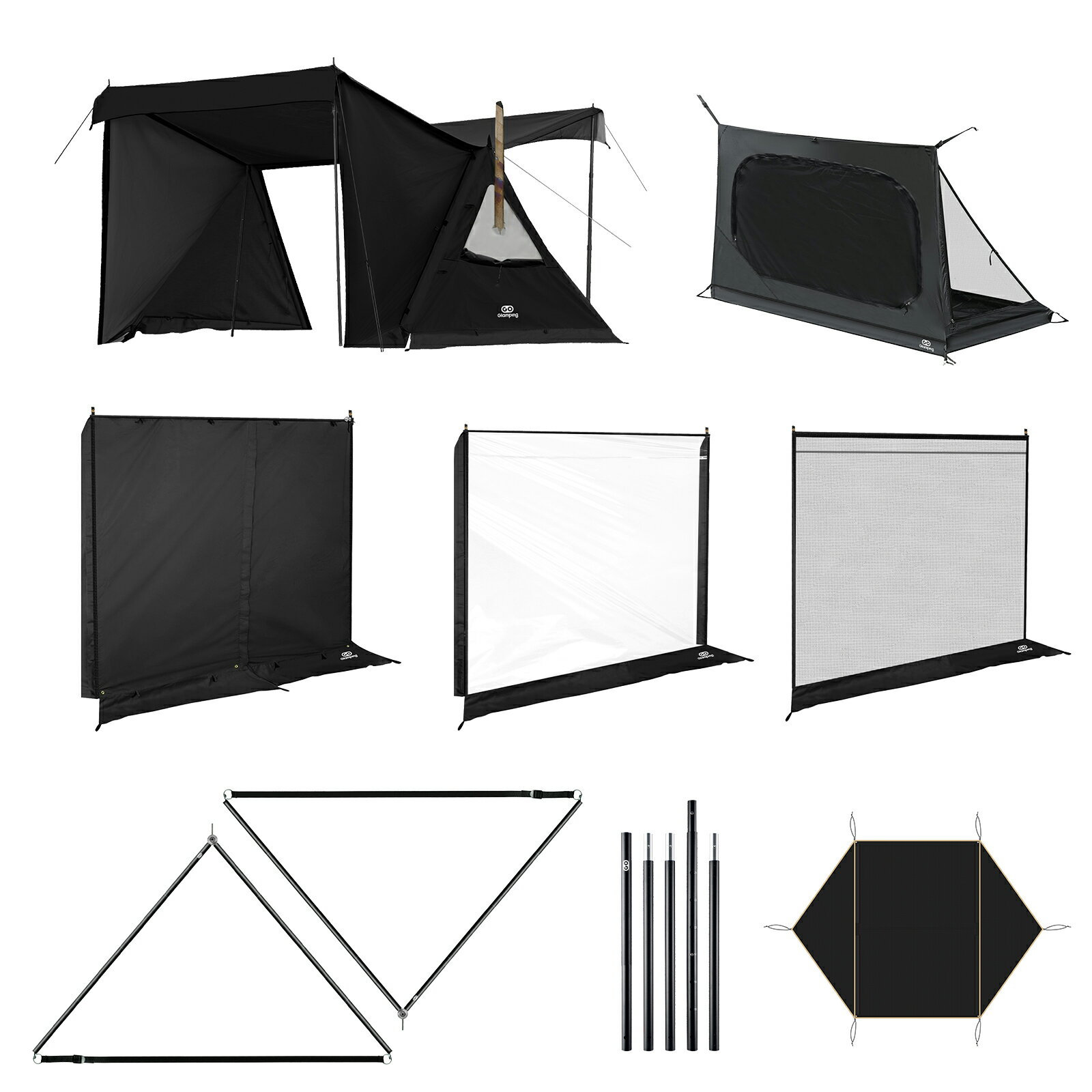 GOGlamping G・G PUP 2.0 パップテント 8点セット 1人用 ソロテント TCテント 軍幕 焚き火対応 薪ストーブ対応 難燃 遮光 撥水 前後開閉可能 4シーズン対応