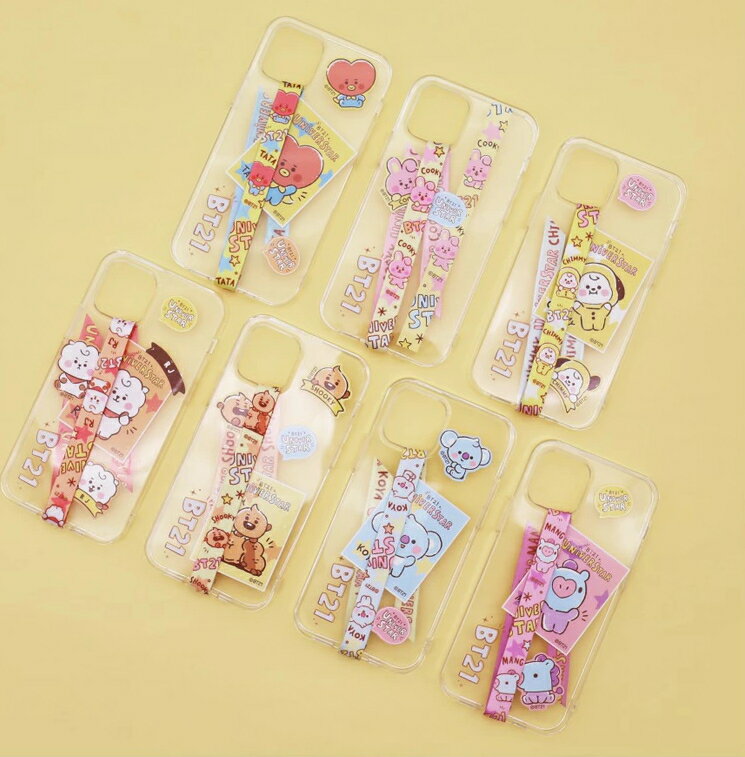 [BT21 모바일 케이스] iPhone 12/12 PRO 스티커 부착 MOBILE CASE iPhone 케이스 핸드 스트랩 KOYA RJ SHOOKY MANG CHIMMY TATA COOKY 솔로몬 상사
