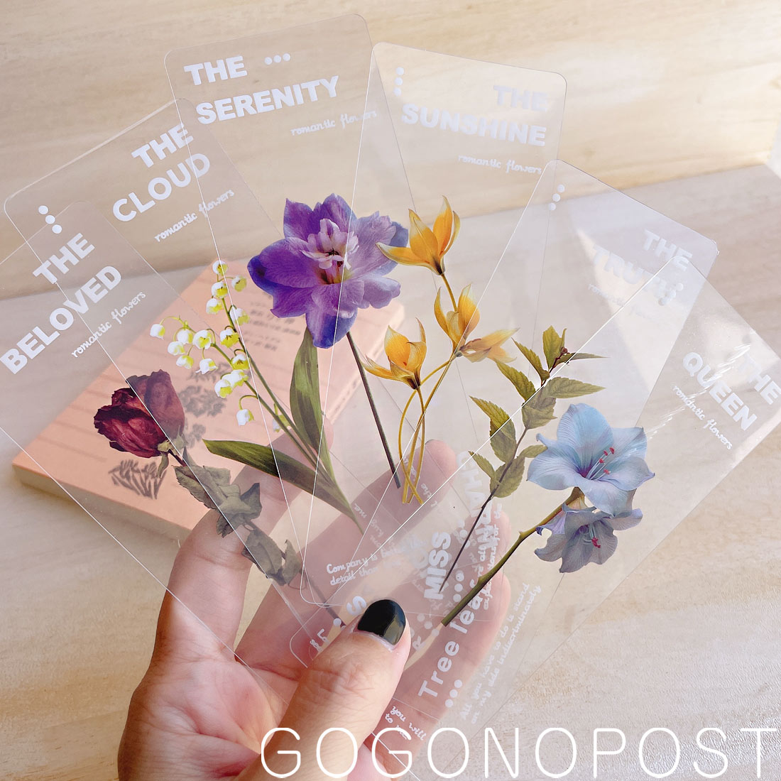 《送料無料》クリア&フラワープリントブックマーク 6枚セット 透明極薄素材 ボタニカル しおり