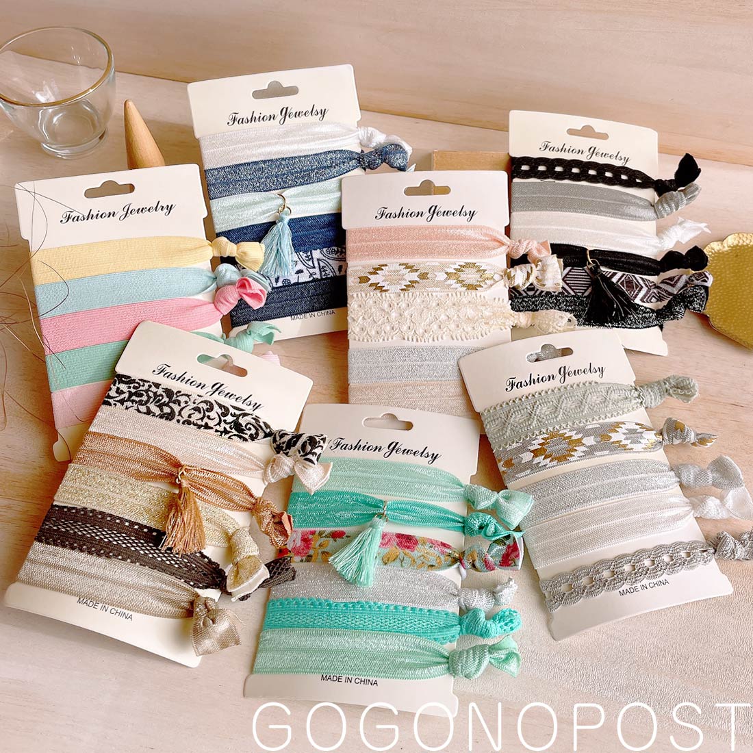 《送料無料》柔らか平ゴムヘアゴム5〜6本セット 幾何学模様 無地 レース 柔らかいヘアゴム リボンゴム ..