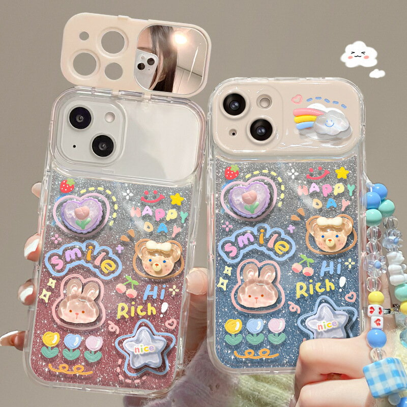 樂天商城 - iPhone17pro max ケース ストラップ付き 鏡付き iPhone17 ケース 熊 うさぎ 花 星 INS iPhoneケース iPhone15 iPhone14 iPhone13 iPhone12 ケース レンズ保護 おしゃれ かわいい 滑り止め 押しやすい 脱着簡単 INS風 大人気 手ぶら