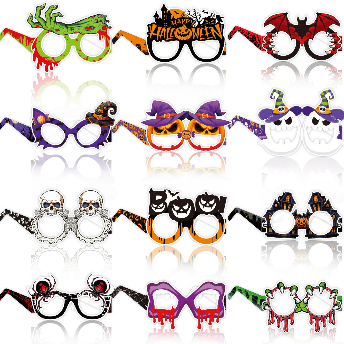 【12点セット】ハロウィン メガネ 仮装 コスプレ 小道具 飾り ペーパーグラス フォトプロップス パーティー 眼鏡 撮影 道具 写真プロップス 面白い ハロウィン 写真 撮影 前撮り 小物 変装道具 雰囲気作り パーティーグッズ 学園祭 仮面 インスタ映 イベント お化け屋敷