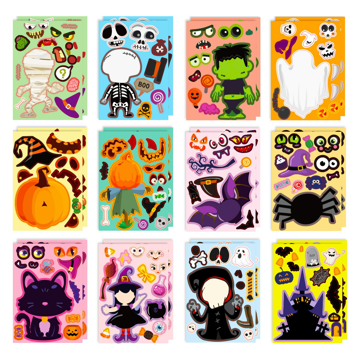 【24枚セット】ハロウィン 顔入れかえシール フェイススワップステッカー メイク ア フェイステッカー ..