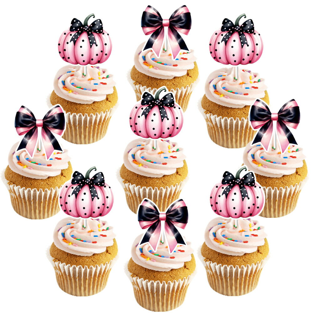 【9枚セット】ハロウィン ケーキピック ケーキトッパー ピンク 装飾 ハロウィン 飾り 9pcs ケーキピック デザート パーティー装飾セット カボチャ リボン お化け屋敷 装飾品 学園祭 イベントグッズ お店 レストラン バー かわいい おしゃれ イベント お化け屋敷 送料無料