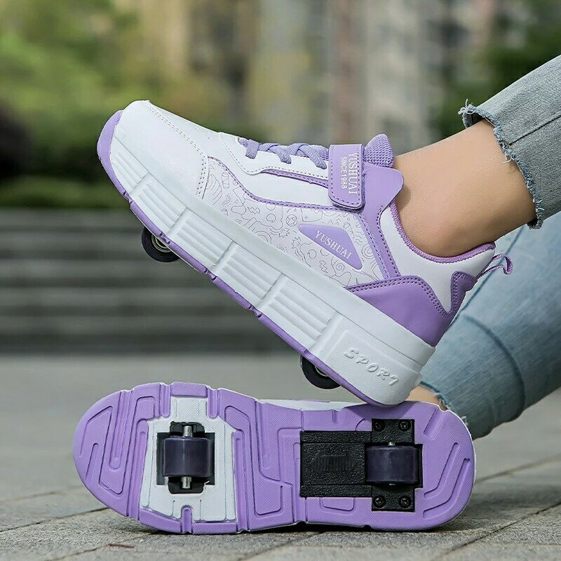 ローラーシューズ スポーツ 靴 2WAY 前輪取外し可能後輪ワンボタン収納式 スポーツシューズ 両輪 2輪式..