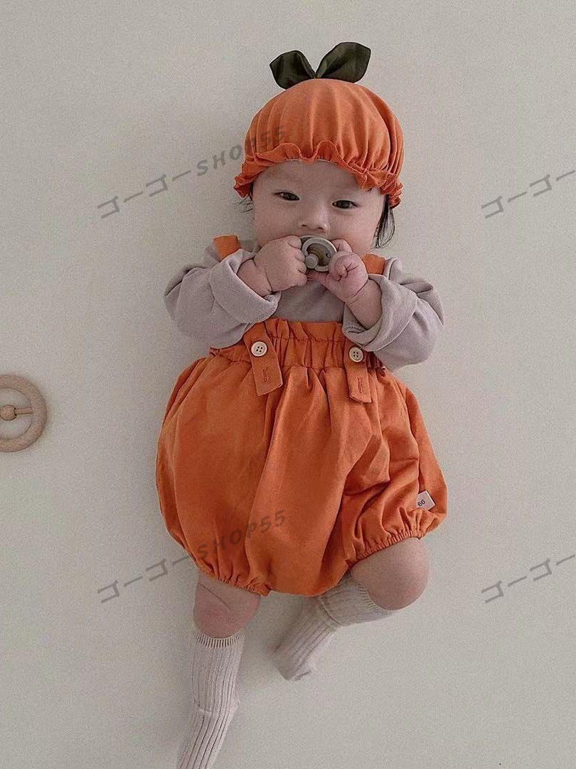 ハロウィン 衣装 カボチャオーバーオール ベビー服 子供 キッズ ロンパース アニマル 男の子 女の子 コ..
