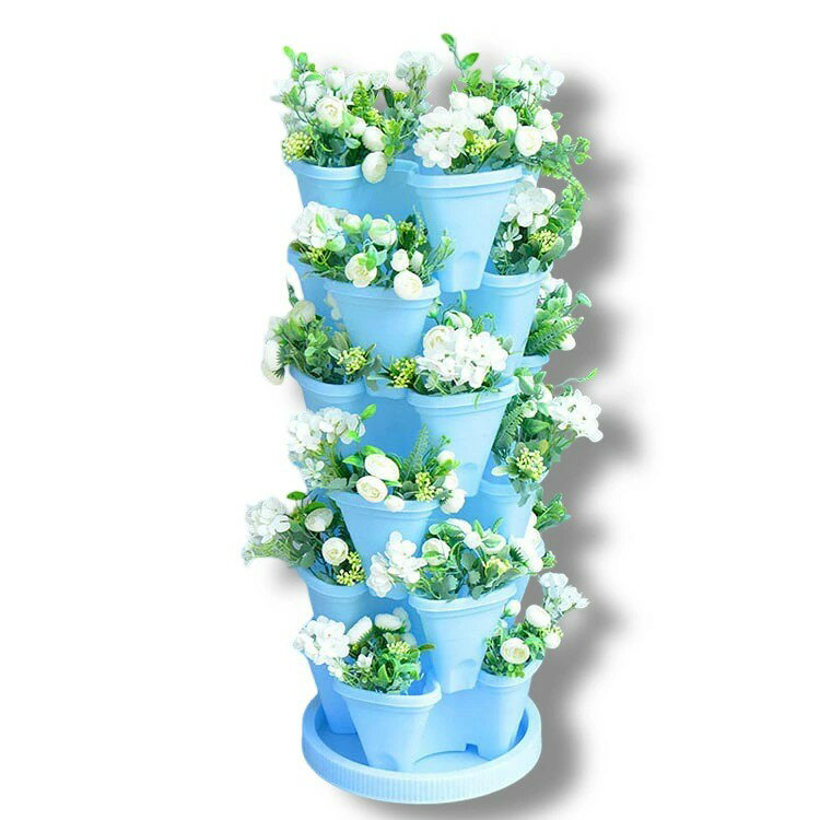 6段垂直ガーデンプランター ホイール付き 3バルブ 4バルブ プラスチック 積み重ね可能 イチゴ植栽ポッ..