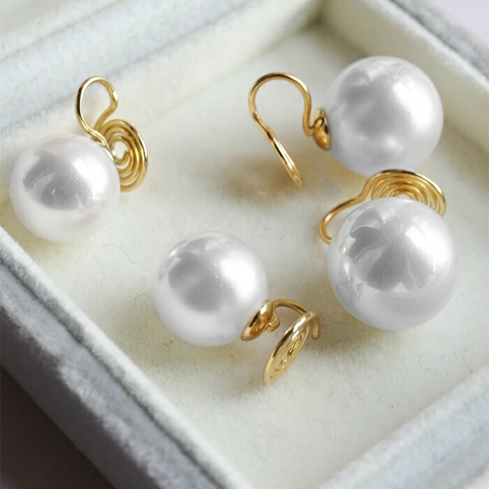 イヤリング パール 12mm ノンホールピアス 一粒 痛くない 挟むだけ 真珠 イヤーカフ 10mm 14mm 結婚式 卒業式 入学式 大粒 樹脂パッド付 8m...