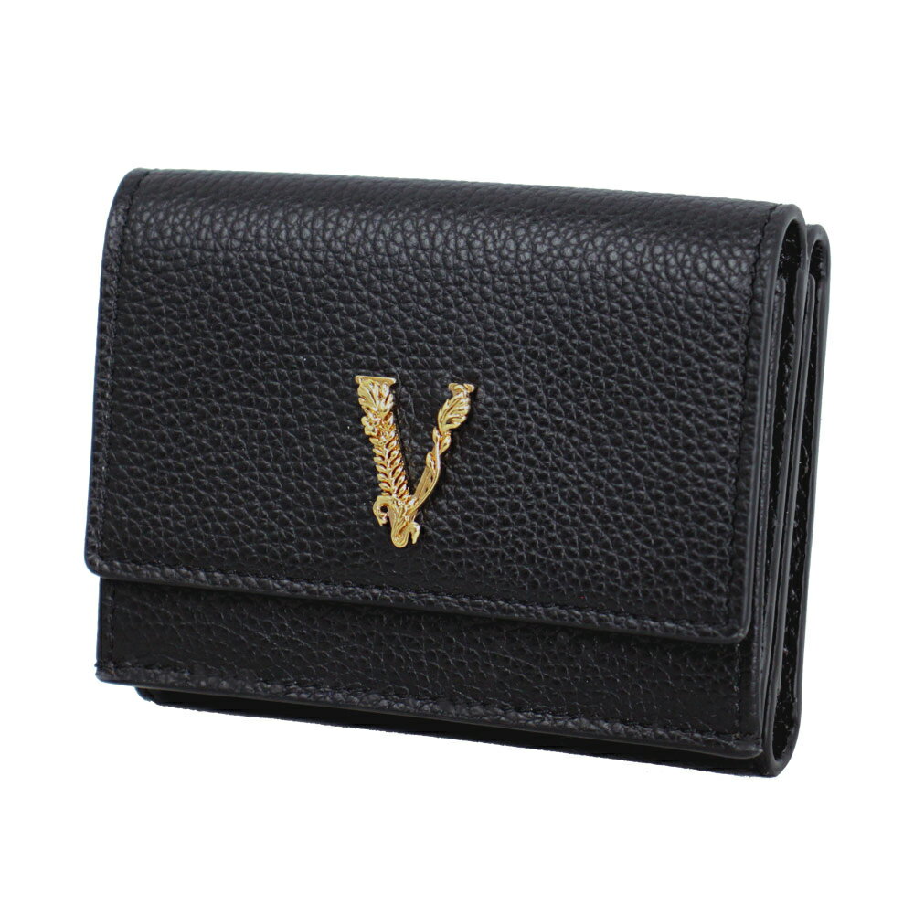 モ*ト様 Versace ヴェルサーチ 三つ折財布 メドゥーサ ビギー 三つ折り ウォレット ブラック,ゴールド