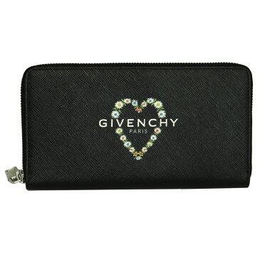 ジバンシー 財布 レディース GIVENCHY ラウンドファスナー長財布 フラワープリント ハートモチーフ PVC ブラック/マルチカラー BB600JB0KK 001