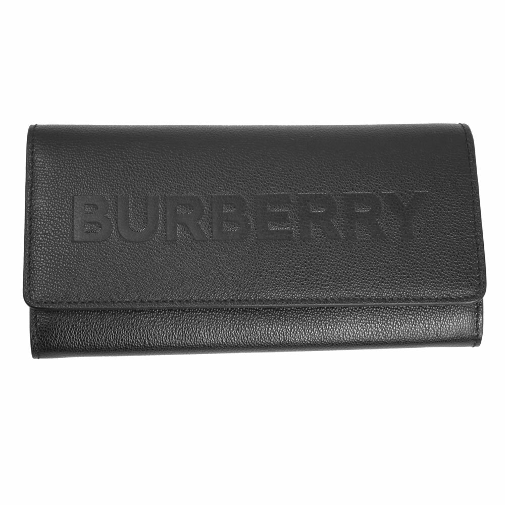 バーバリー 財布（レディース） バーバリー 財布 レディース BURBERRY フラップ長財布 エンボスロゴ レザー ブラック 8052834