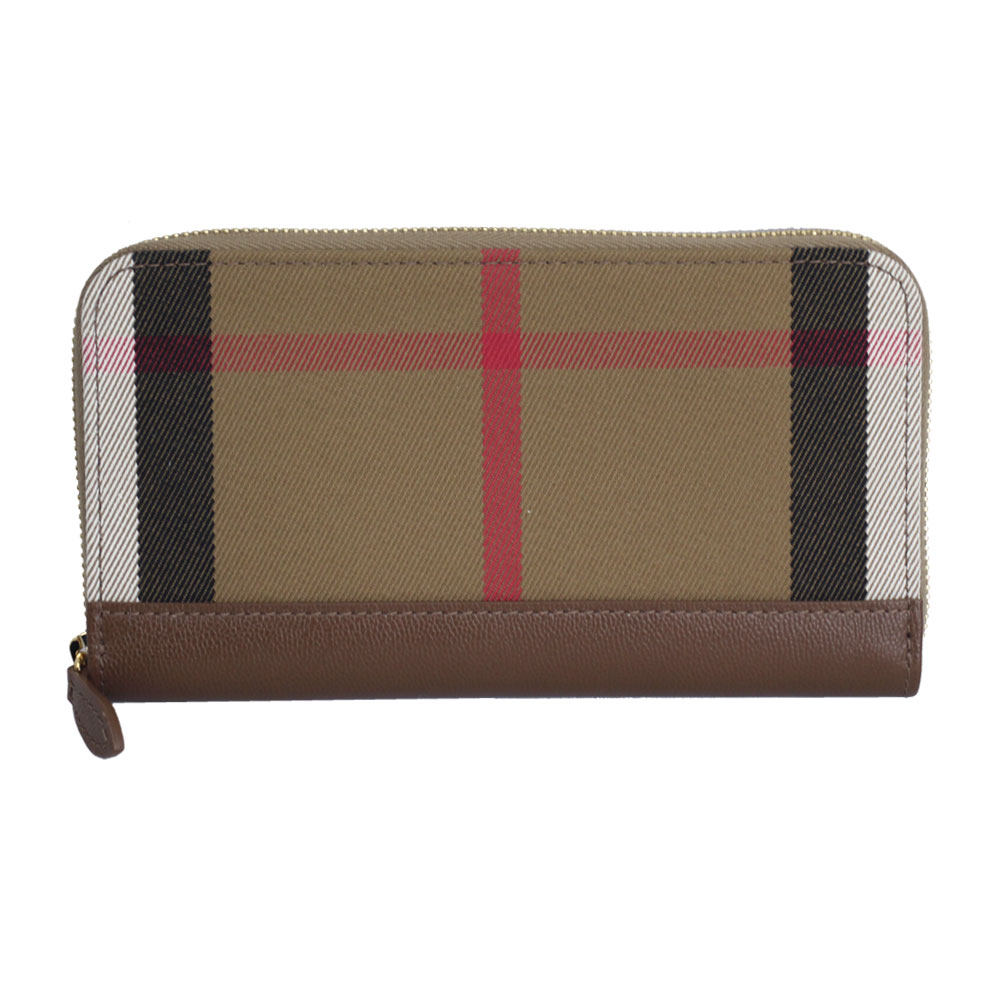 バーバリー 財布 メンズ レディース BURBERRY ラウンドファスナー長財布 キャンバス/レザー チェック/ブラウン 80845151