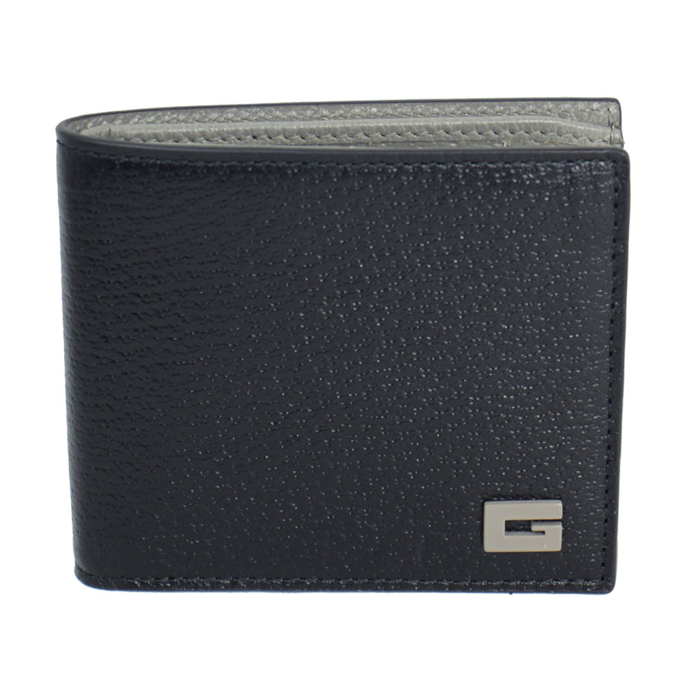 グッチ 財布 メンズ GUCCI 二つ折り札入れ Gモチーフ レザー ブラック×グレー アウトレット 739358 1AAJA 1193